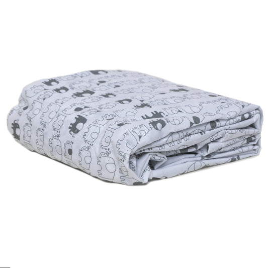 Playette Travel Cot Fitted Sheet - White, Printed Elephants