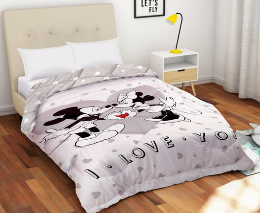 Disney Mickey & Friends 100% Cotton I Love You Comforter - Single Size ( 200 x 150 cms) - Reversible Design