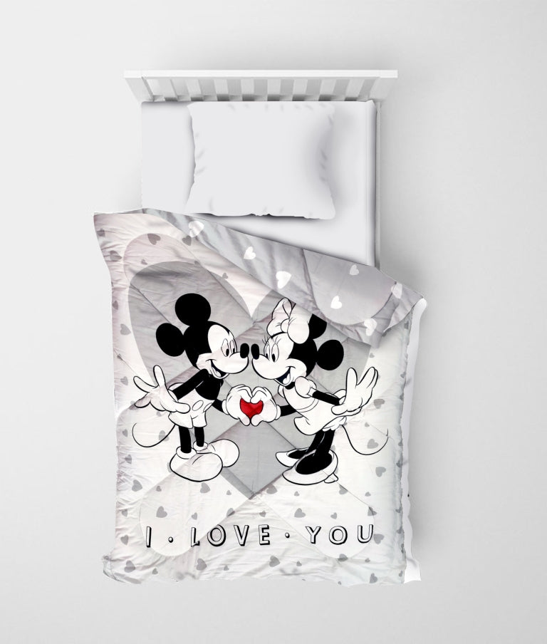 Disney Mickey & Friends 100% Cotton I Love You Comforter - Single Size ( 200 x 150 cms) - Reversible Design