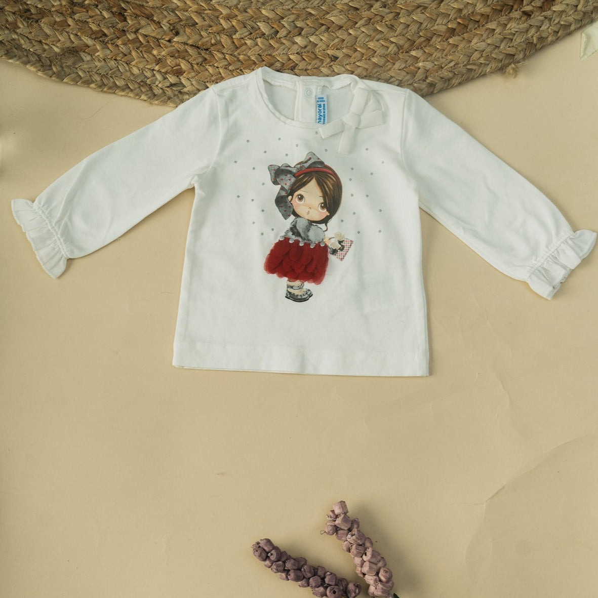 Baby Girls White Printed Long Sleeve Top