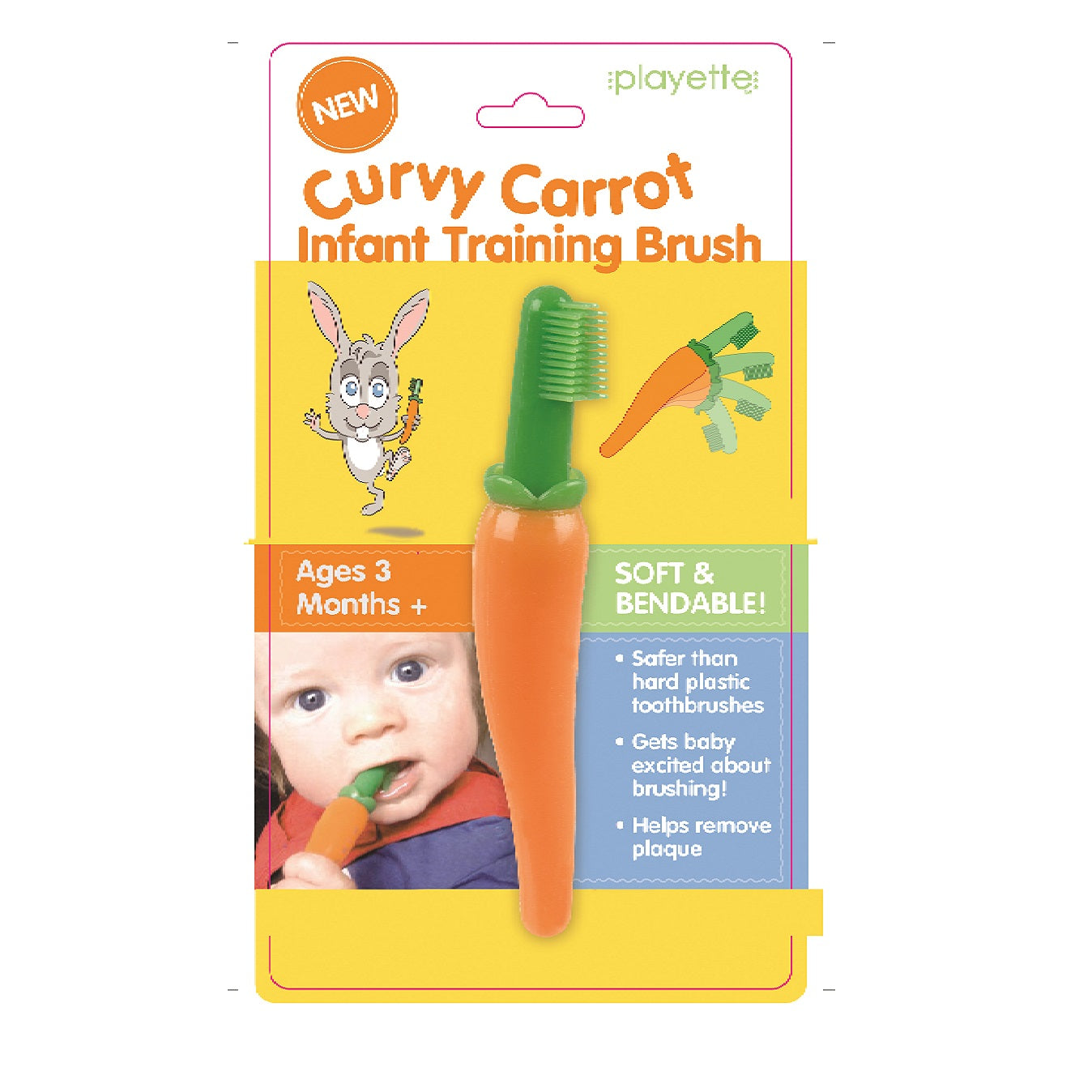 Playette Curvy Carrot Infant Training Teether And Toothbrush