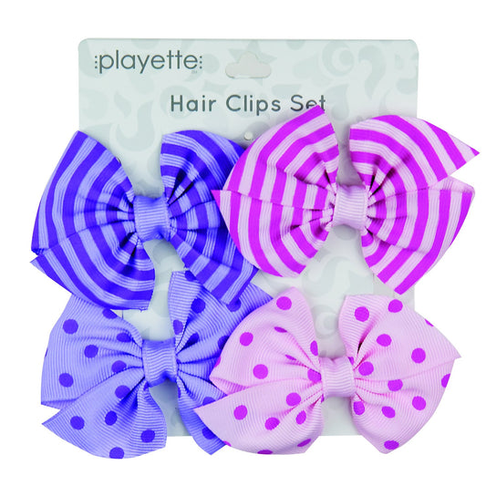 Playette Stripe Dot Bow Hair Clips - Pack Of 4