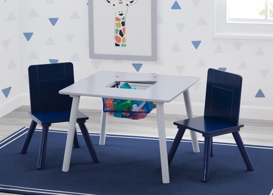 Delta Children Kids Table and Chair Set with Storage (2 Chairs Included) - Navy / Grey