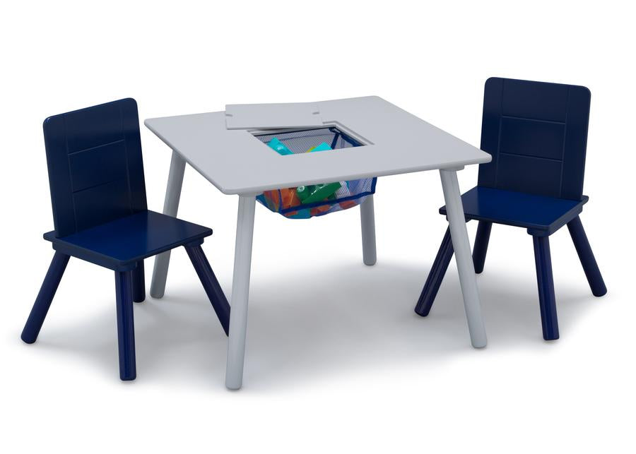 Delta Children Kids Table and Chair Set with Storage (2 Chairs Included) - Navy / Grey