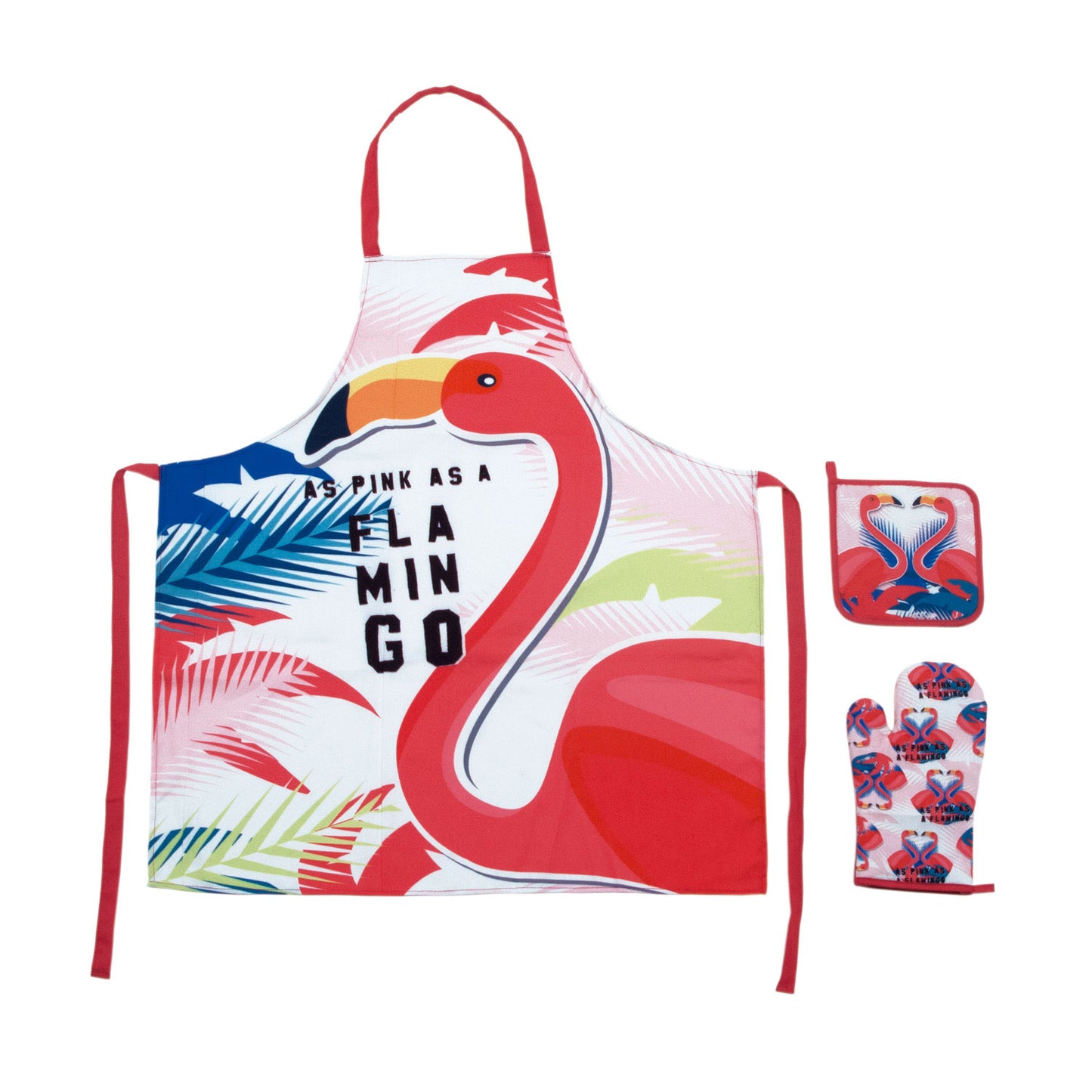 Flamingo Kitchen Essentials Set Of 3 (Apron, Glove And Potholder) by Zaska