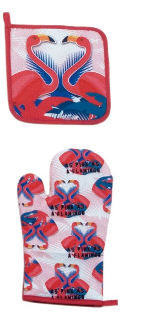 Flamingo Kitchen Essentials Set Of 3 (Apron, Glove And Potholder) by Zaska